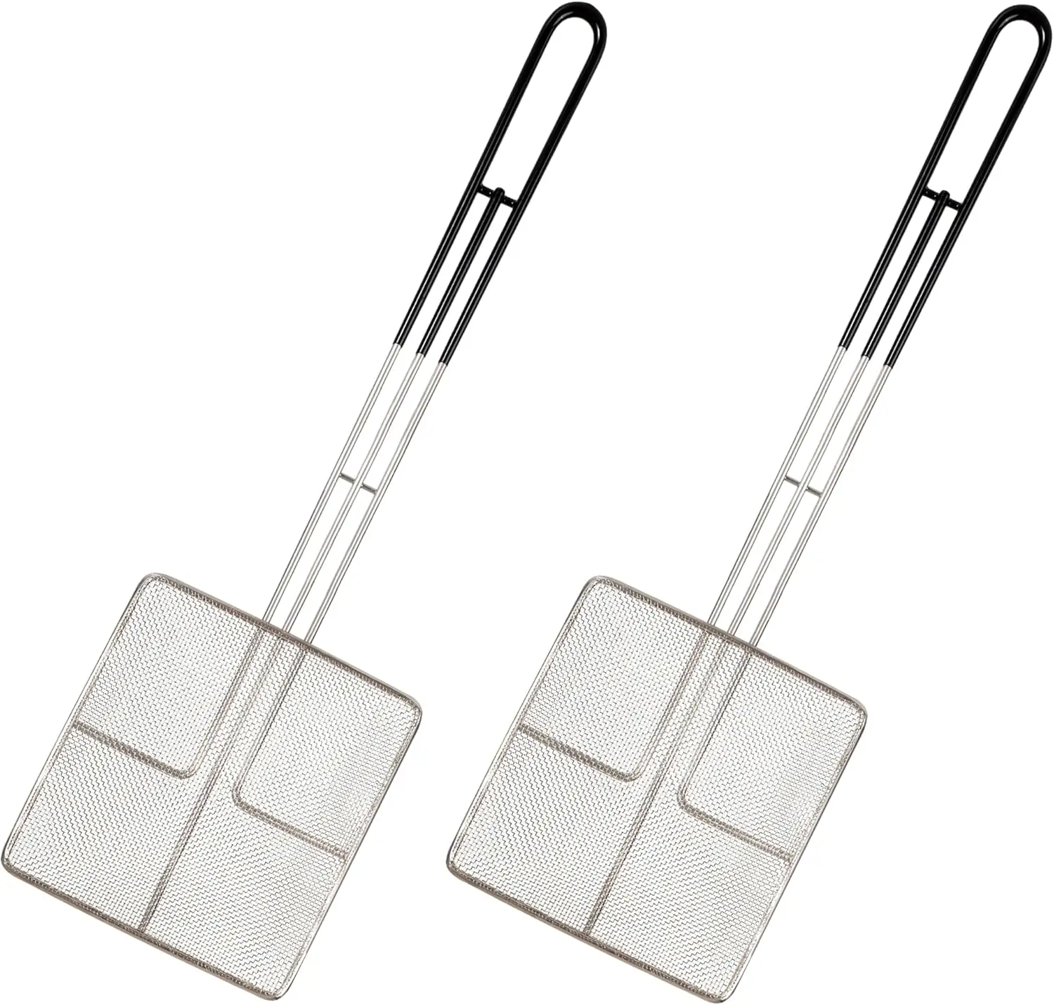 

Coated Wire Mesh Strainer with Long Handle | 2-Pack | 6.5" Square Frying Spoon | Stainless Steel | Cooking Oil Strainer