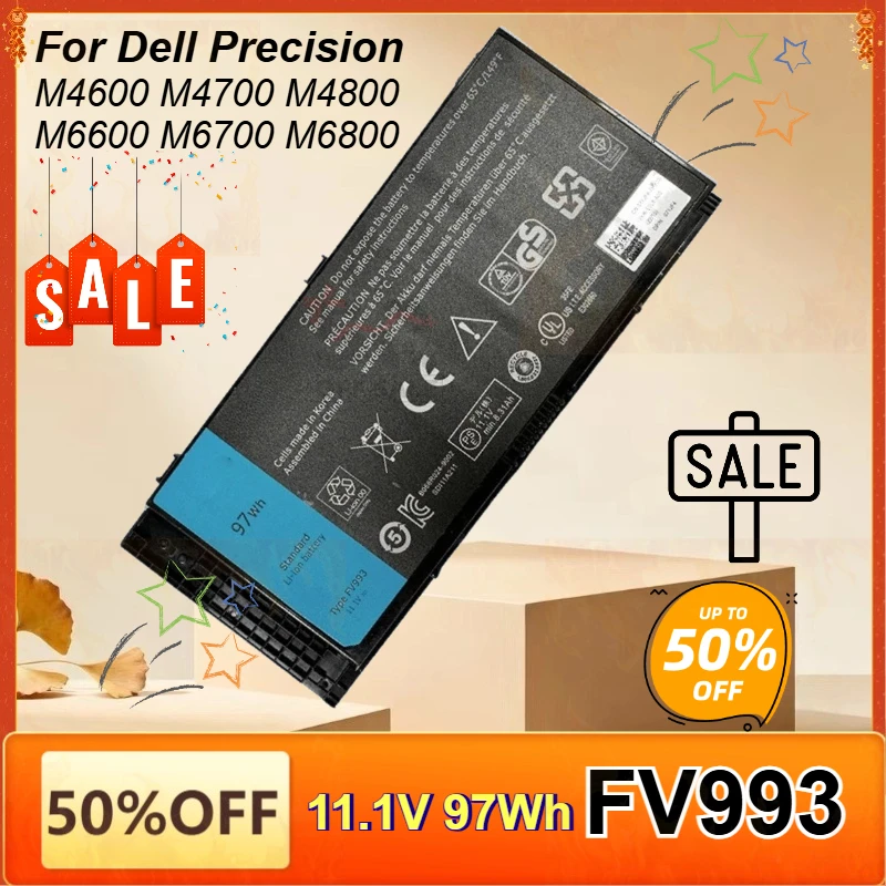 FV993 97WH Laptop Battery for Dell Precision M4600 M4700 M4800 M6600 M6700 M6800 FJJ4W T3NT1 R7PND N71FM OTN1K5 PG6RC
