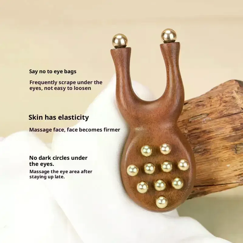 12 Copper Beads Guasha Face Massager Tool Sandalwood Handle Fascia Lifting Face Manual Massager Anti Static Frog Shape Handheld