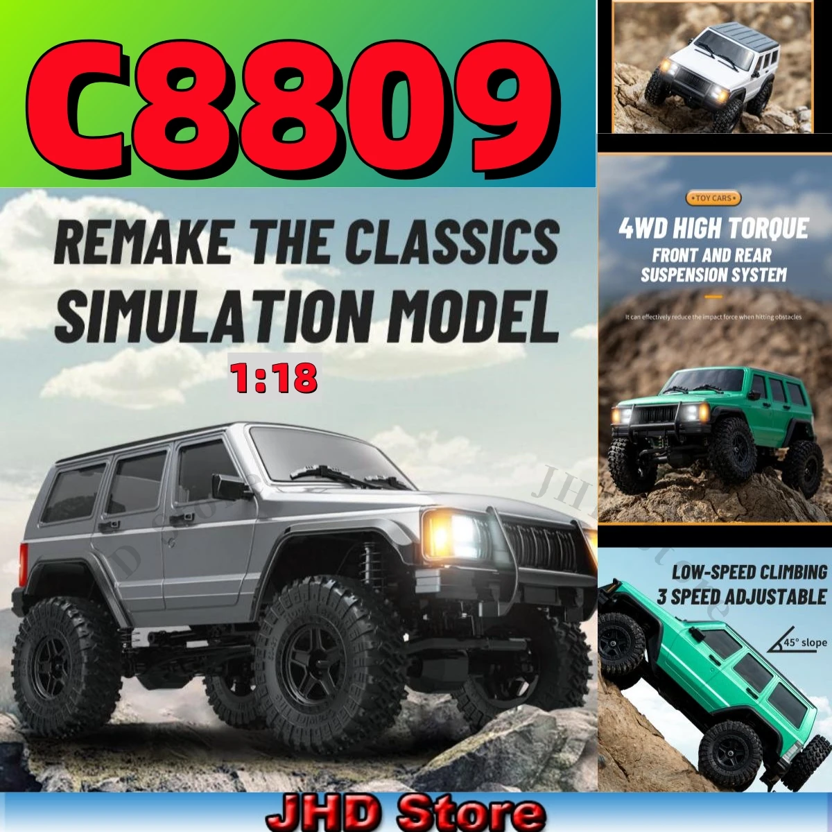 JHD для JJRC C8809 1/18 радиоуправляемый автомобиль 2,4G гусеничный автомобиль с дистанционным управлением 4WD электрическая альпинистская внедорожная модель автомобиля игрушки