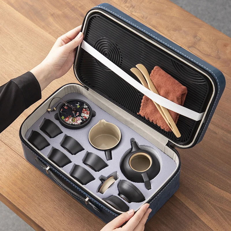 chinese tea maker travel tea set small set office home teapot outdoor kung fu ceramic tea cup small tea tray portable bag gifts