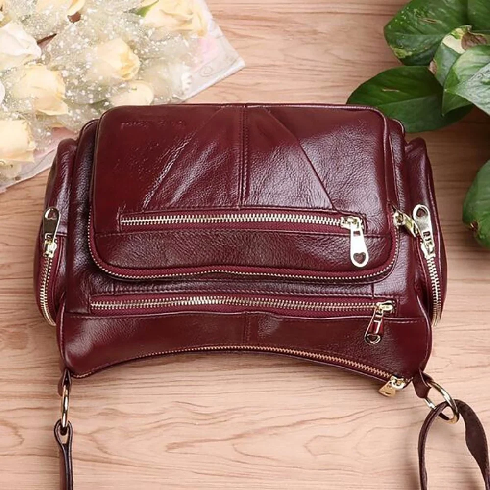 Women Genuine Leather Shoulder Bag Natural Skin Cowhide Large Capacity Female Satchel Multi-pocket Messenger Travel Bags