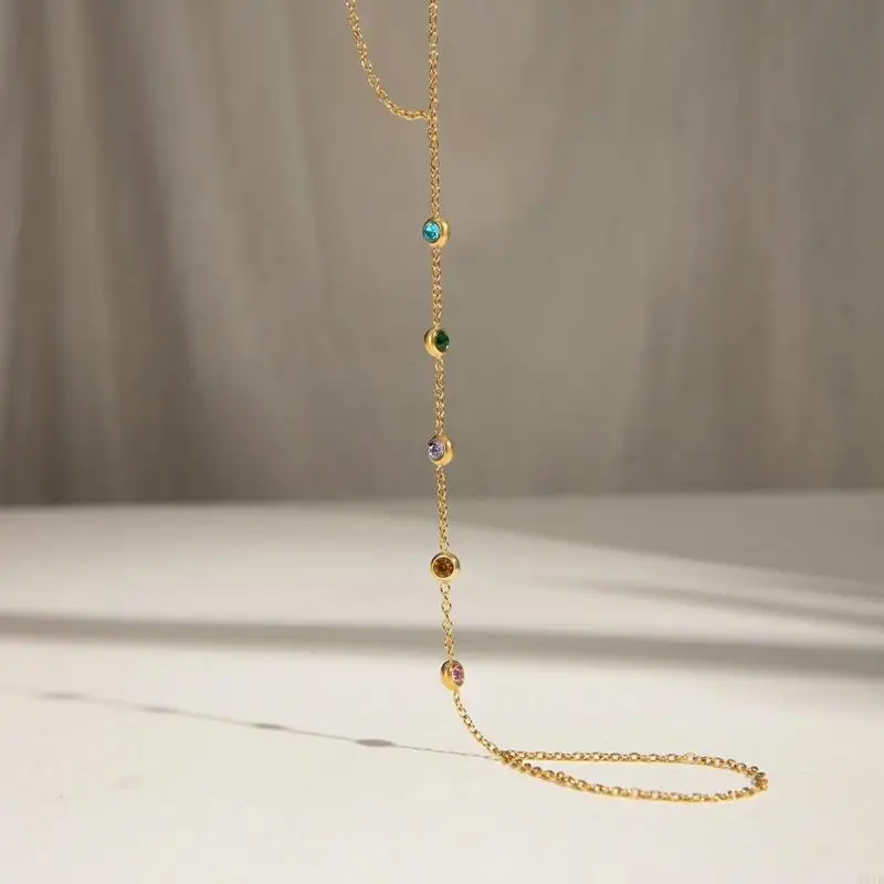 Glittering Multicolor Zirconia Stainless Steel Adjustable Chain Jewelry Secure Closure Gift For Special Celebrations