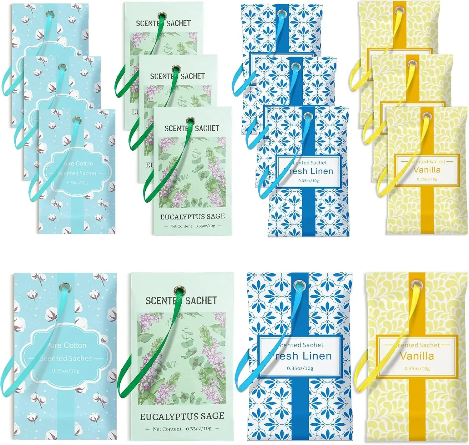 

16 Packs Long-Lasting Scented Sachets for Drawer & Closet, 4 Fresh Scents - Linen, Eucalyptus, Cotton, Vanilla