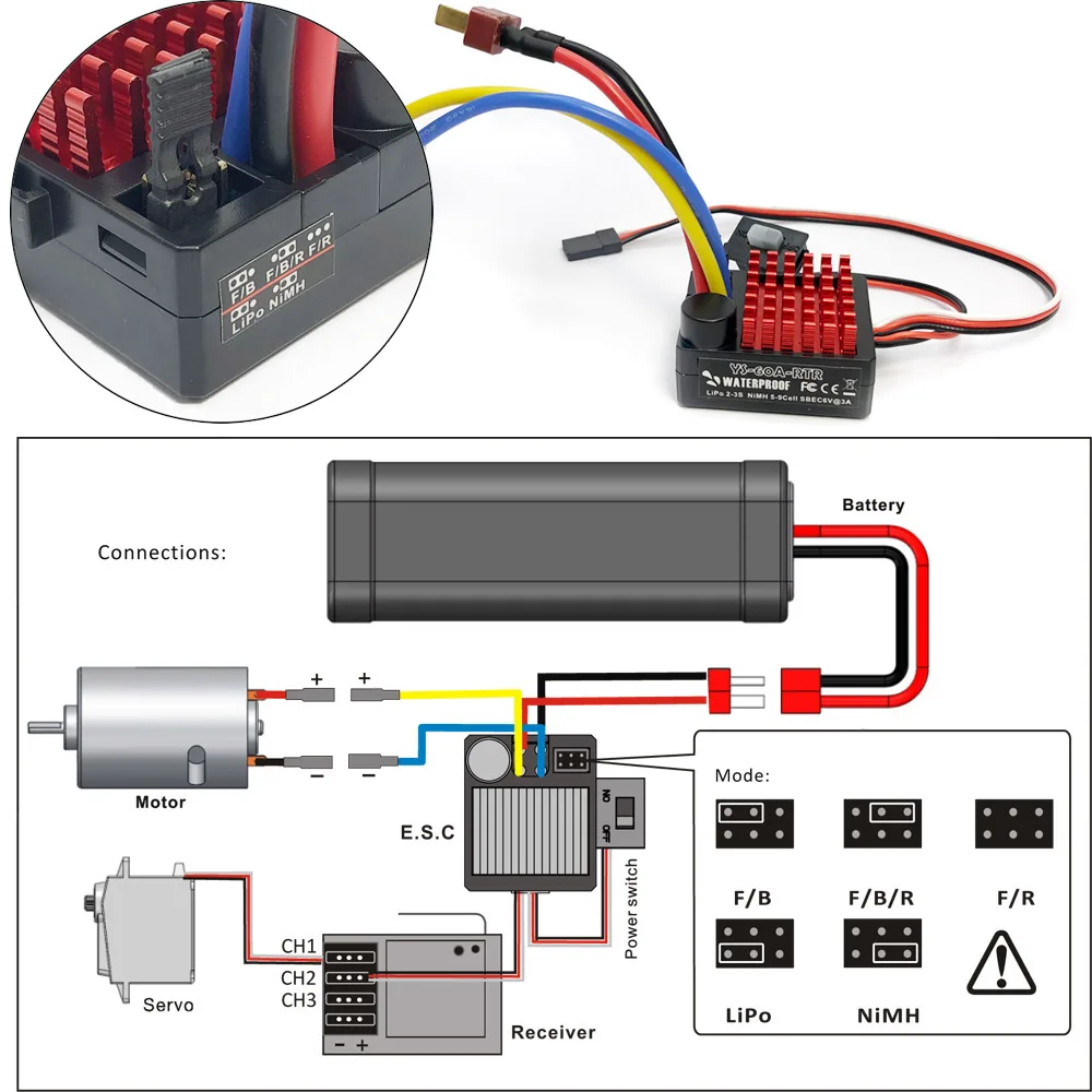 Waterproof 1060 RTR 60A Brushed Electronic Speed Controller ESC For 1:10 1:12 RC Boat HSP Car RC Car Axial scx10 VS QuicRun