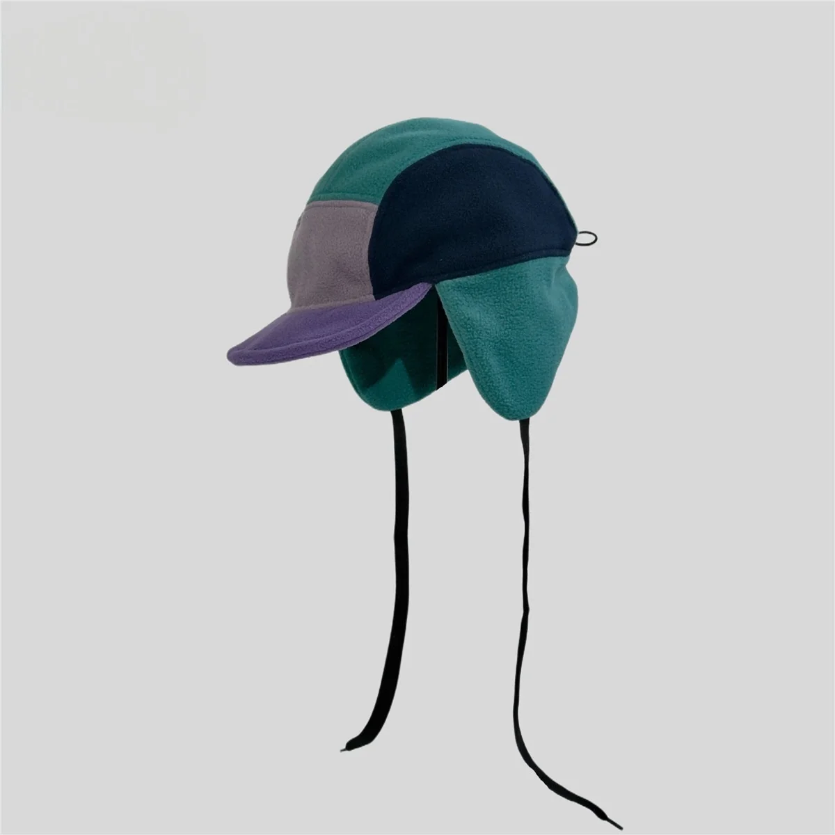 Windproof Thermal Earflap Beanie for Women Five-Panel Colour-Block Cycling Cap Fleece-Lined Autumn/Winter Ear-Warming Hat