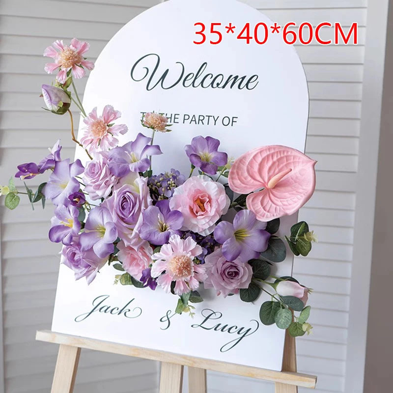 Rose green Leaves Welcome Sign Flower Stand Wedding Backdrop Frame Decor Hang Floral Arrangement Accessories Party Event Props