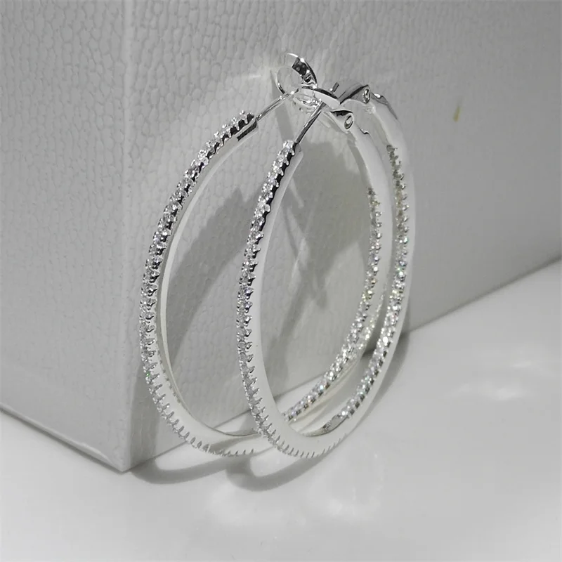 SOMILIA New Fashion Hoop Earrings 925 Sterling Silver Simple Classic Women\'s Fashion 40mm Earring Cерьги Kольца Fine Jewelry