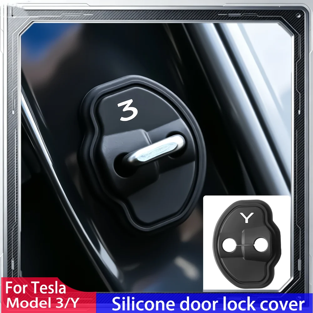 4Pcs Car Silicone Door Lock Cover Protective Stickers Car Door Lock Damper For Tesla Model 3 Y YL Highland Juniper Accessories