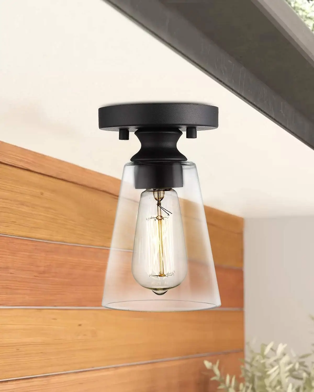 

Cone Flush Mount Ceiling Light, Farmhouse Light Fixture with Clear Glass Shade for Bedroom Hallway Dining Room LED Ceiling Light