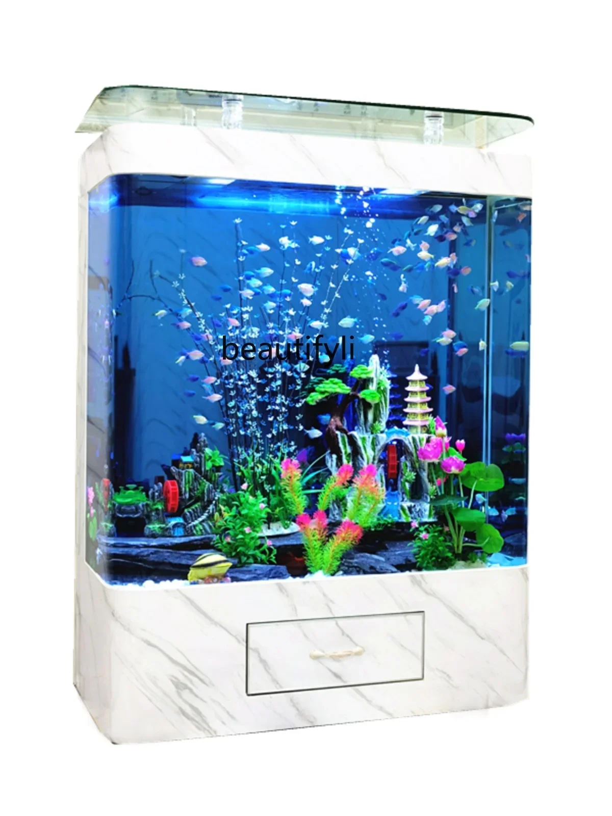 

Fish Tank Home Wall Double round Integrated Arc Floor Aquarium Self-Filtering Ecological Change Water