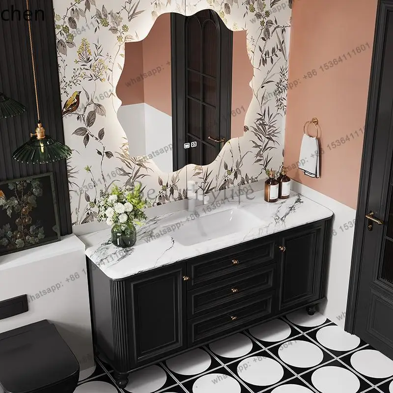 

bathroom cabinet combination bathroom washbasin rock slab integrated wash basin light luxury washstand