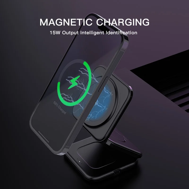 3-in-1 Foldable Charging Station 15W Magnetic Wireless Charger with Adjustable Angles