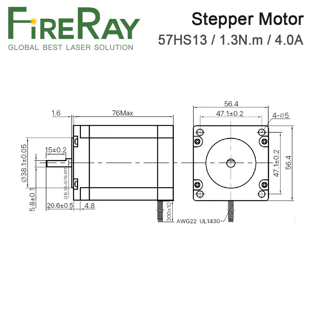 FireRay Leadshine 57HS13 Nema23 2Phase 8-Lead Stepper Motor 1.4N.m 4.0A for 3D Printer Co2 Laser Cutting and Engraving Machine