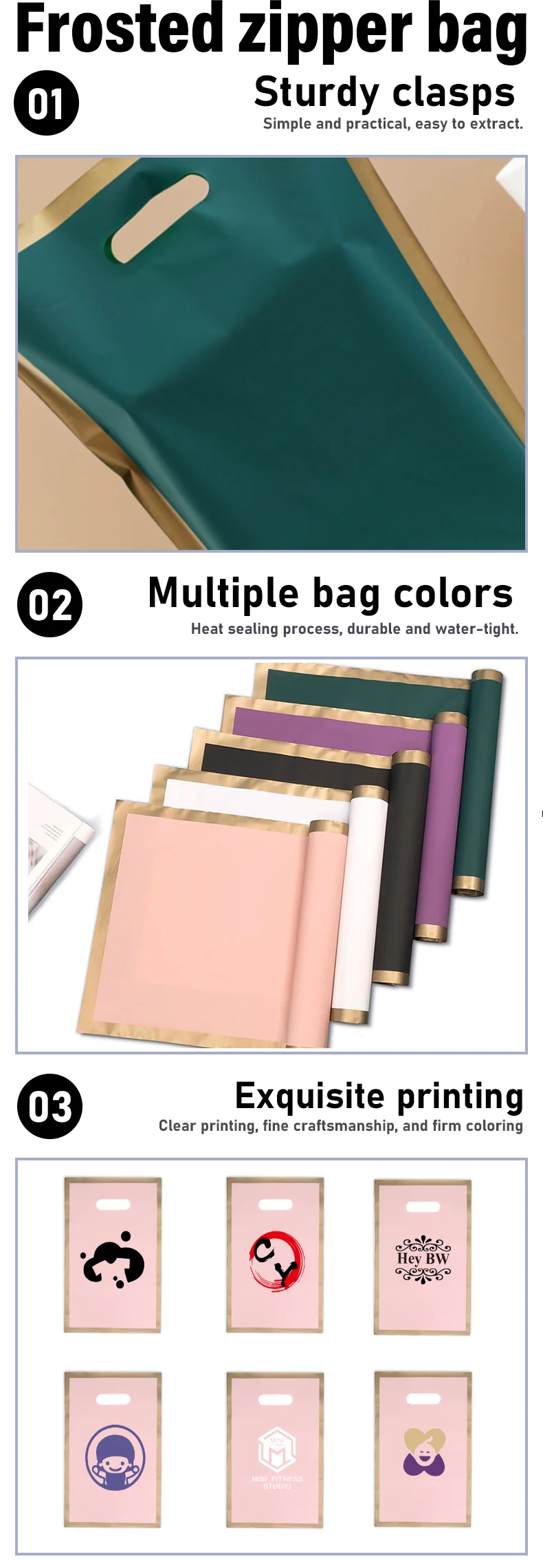 100 Stück personalisierte Plastik-Geschenktüten für kleine Unternehmen, Einzelhandel, Messen, Veranstaltungen, Partys, personalisierte Einkaufstüten mit Logodruck – Detail 4