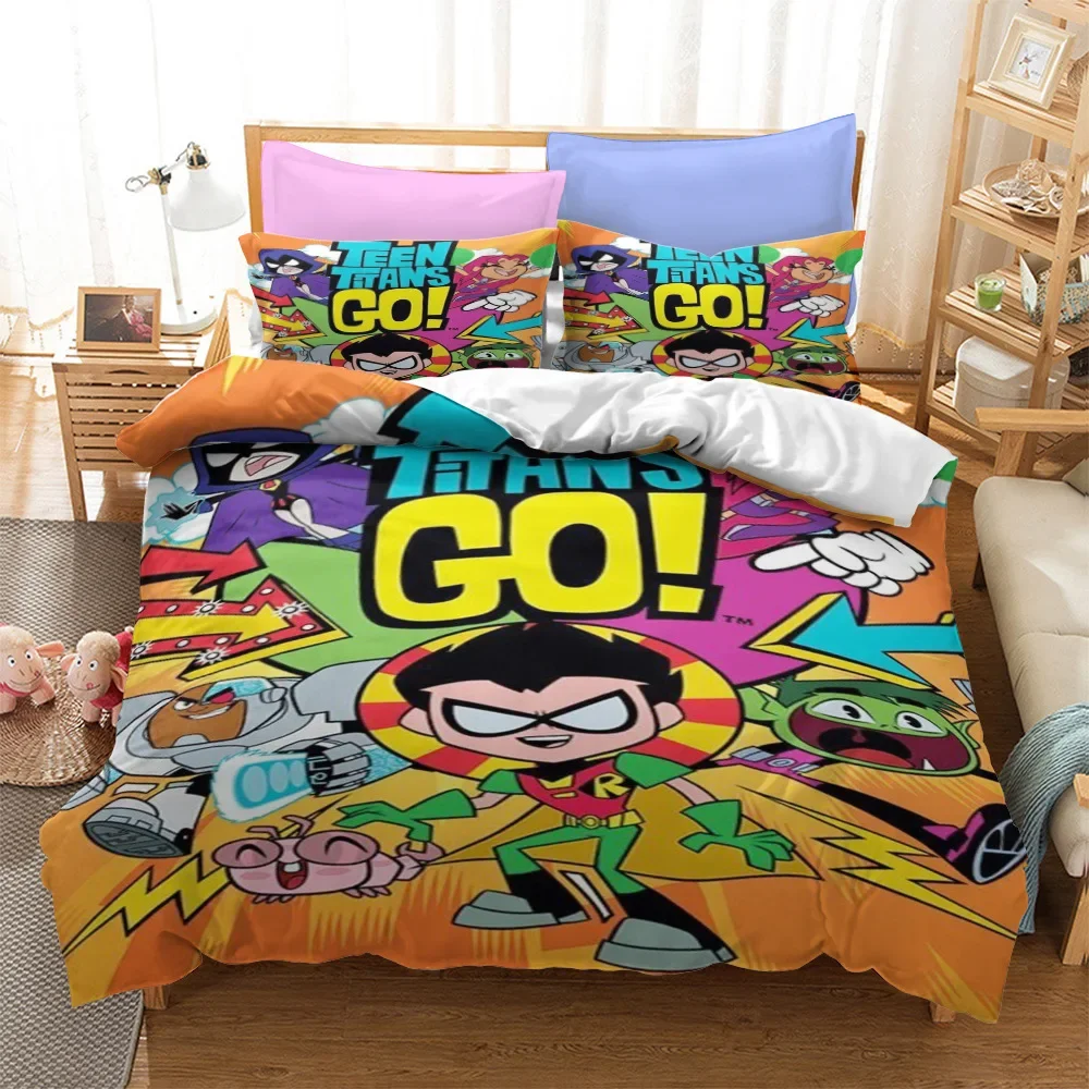 Cartoon Teen Titans Go Bedding Set Duvet Cover Bedroom Comforter Covers Single Twin King ​Size Quilt Cover Home Textile 2/3PCS