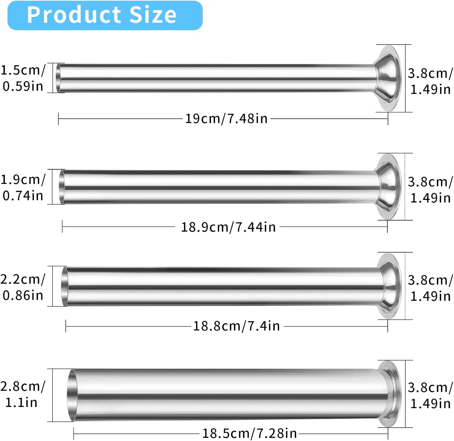 Suitable for LEM 606, 606SS, 1606, 1606SS Stainless Steel Sausage Tube, LEM Sausage Filling Funnel 4-Piece Set