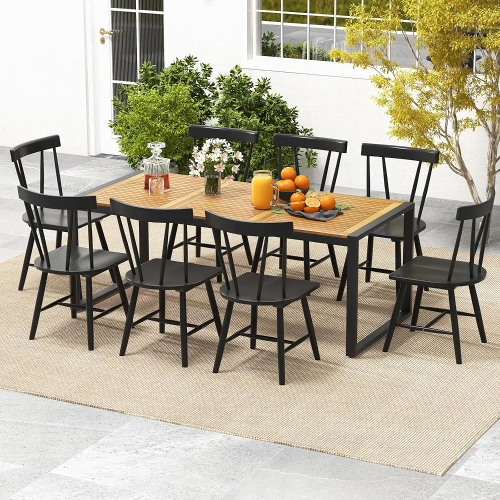 

8-Person Outdoor Acacia Wood Dining Table, 79 x 35.5 Rectangular Patio Dining Table with 2 Umbrella Hole and Sturdy