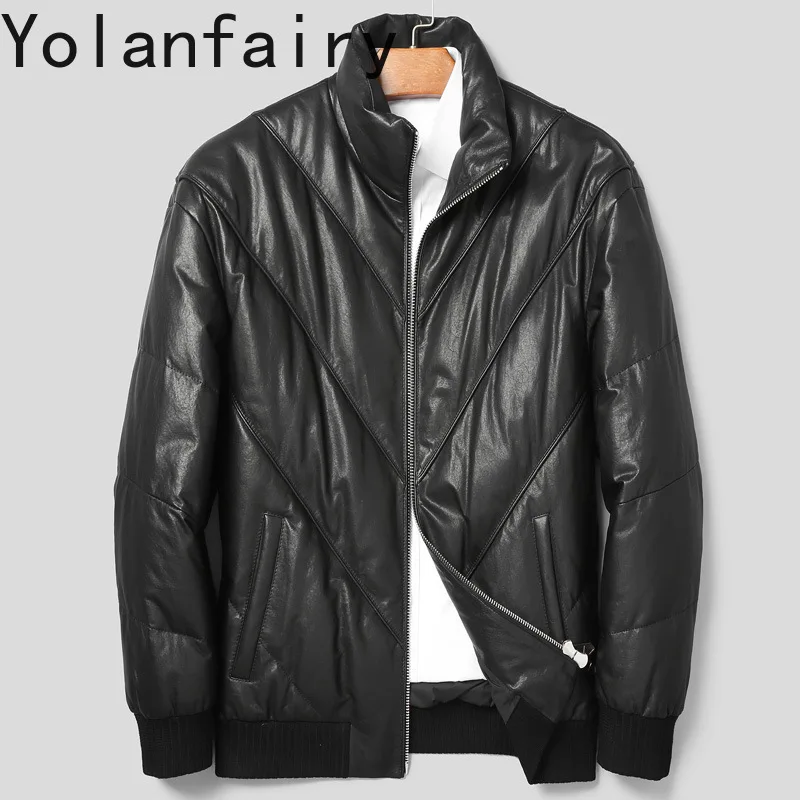 

YOLANFARIY Leather Jacket Men Winter Goose Down Coats Real Sheepskin Mens Clothing Short Style Loose Fit Doudounes Courtes 2024