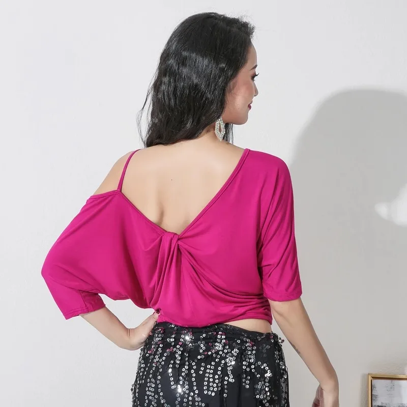 

Customized New Belly Dance Costume Practice Top Irregular Off Shoulder Sexy Loose Top Belly Dancewear 벨리댄스공연복
