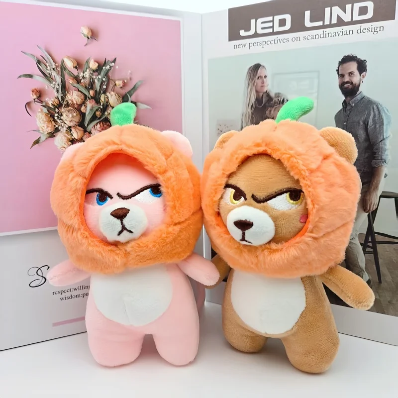 

Pumpkin Hood Angry Bear Plush Keychain Keyring Bag Charm Funny Backpack Accessories for Women Girls Boy Gift for Halloween Decor