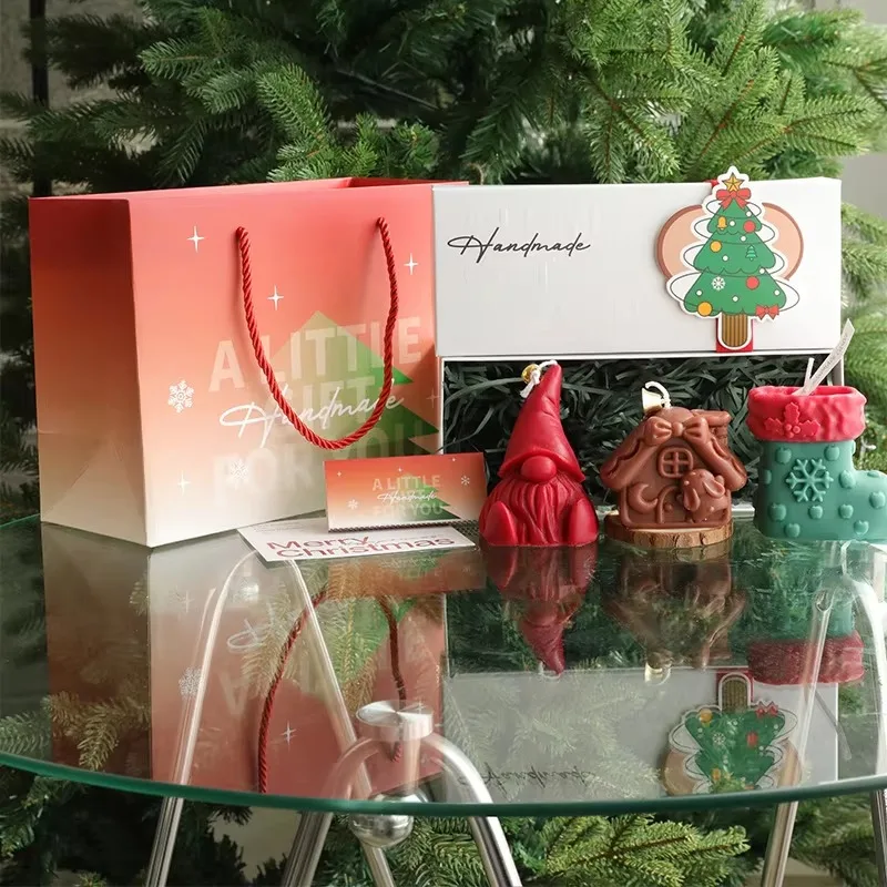 3Pcs Handmade Christmas Scented Candles Santa Snowman Elk Aromatherapy Candle Set Holiday Home Party Decoration Gift