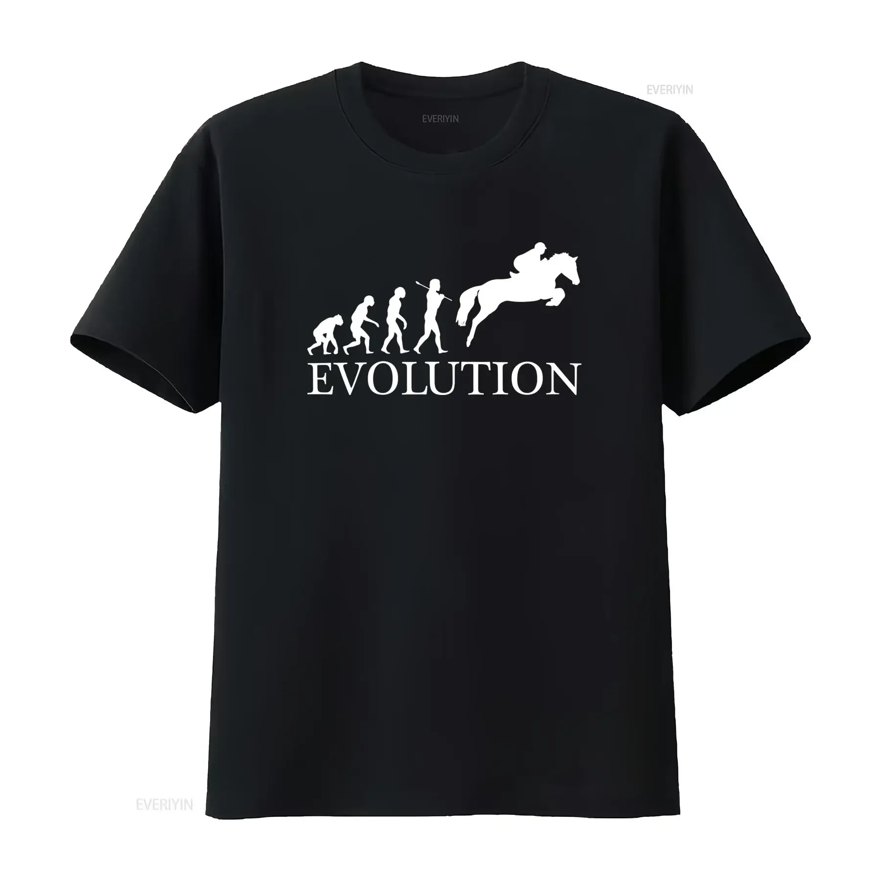 T-shirt pour homme Evolution Of Man Jumps, design imprimé unique équestre, vintage, délavé, extensible, streetwear élégant, polyvalent