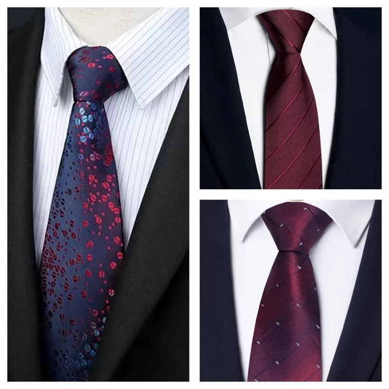 Wine Red Striped Square Irregular Coffee Bean Pattern Tie Personalized Fashion Trend Uniform Accessories Tie Simple and Generous