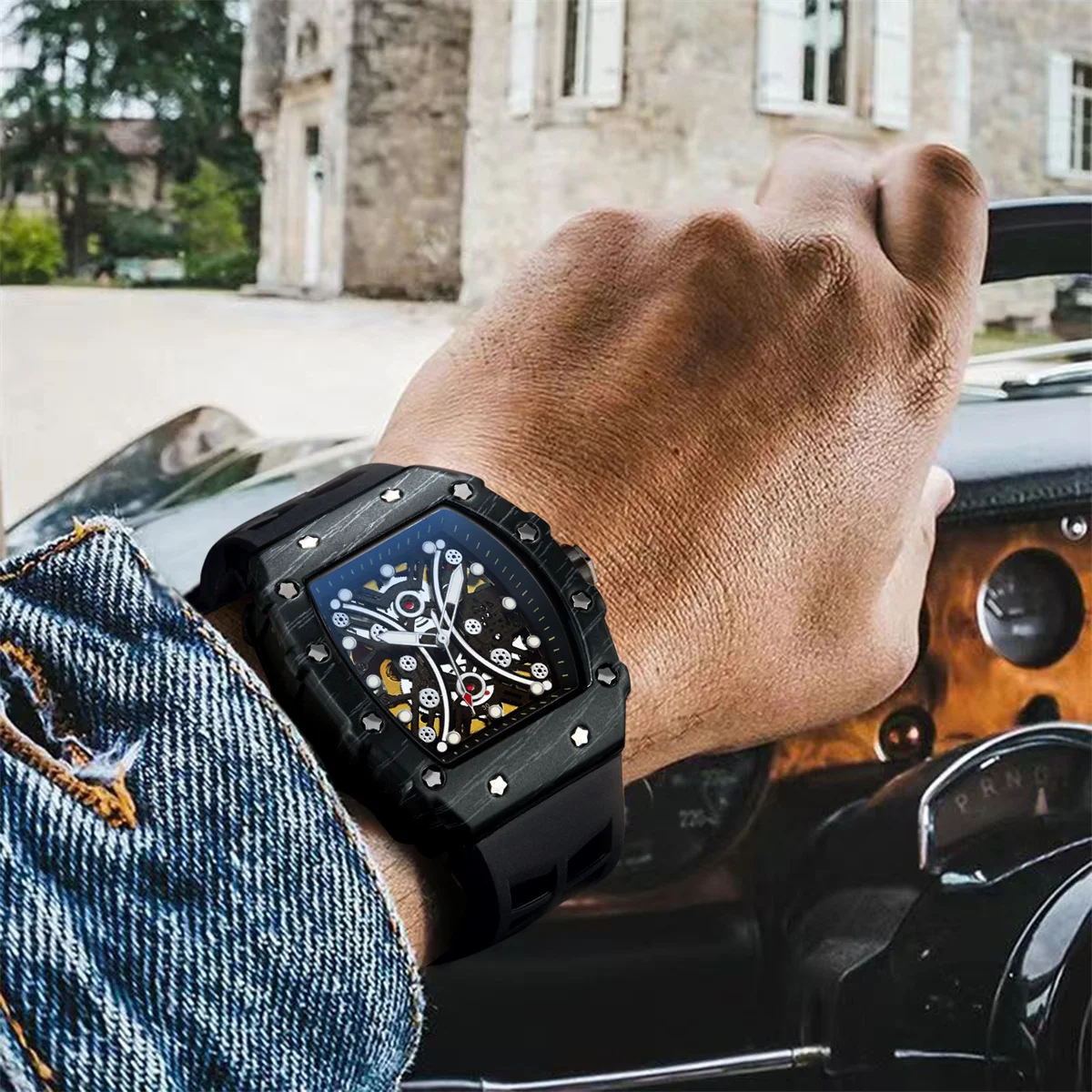 

High-End Men's Watch with Barrel-Shaped Skull Design, Mechanical Watch with Large Dial and Automatic Winding, Luminous Party Fashion Gift, Street Punk Style, Suitable for Various Occasions, a Top Choice for Gift-Giving, Brand-Name Wristwatch