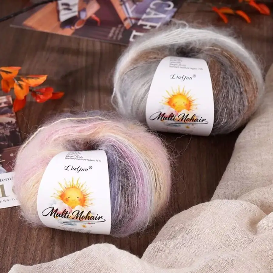 Multicolor Mohair Yarn 6 Skeins 150g Soft Fluffy Variegated Yarn for Hand Knitting Crochet Sweaters Scarves Shawls