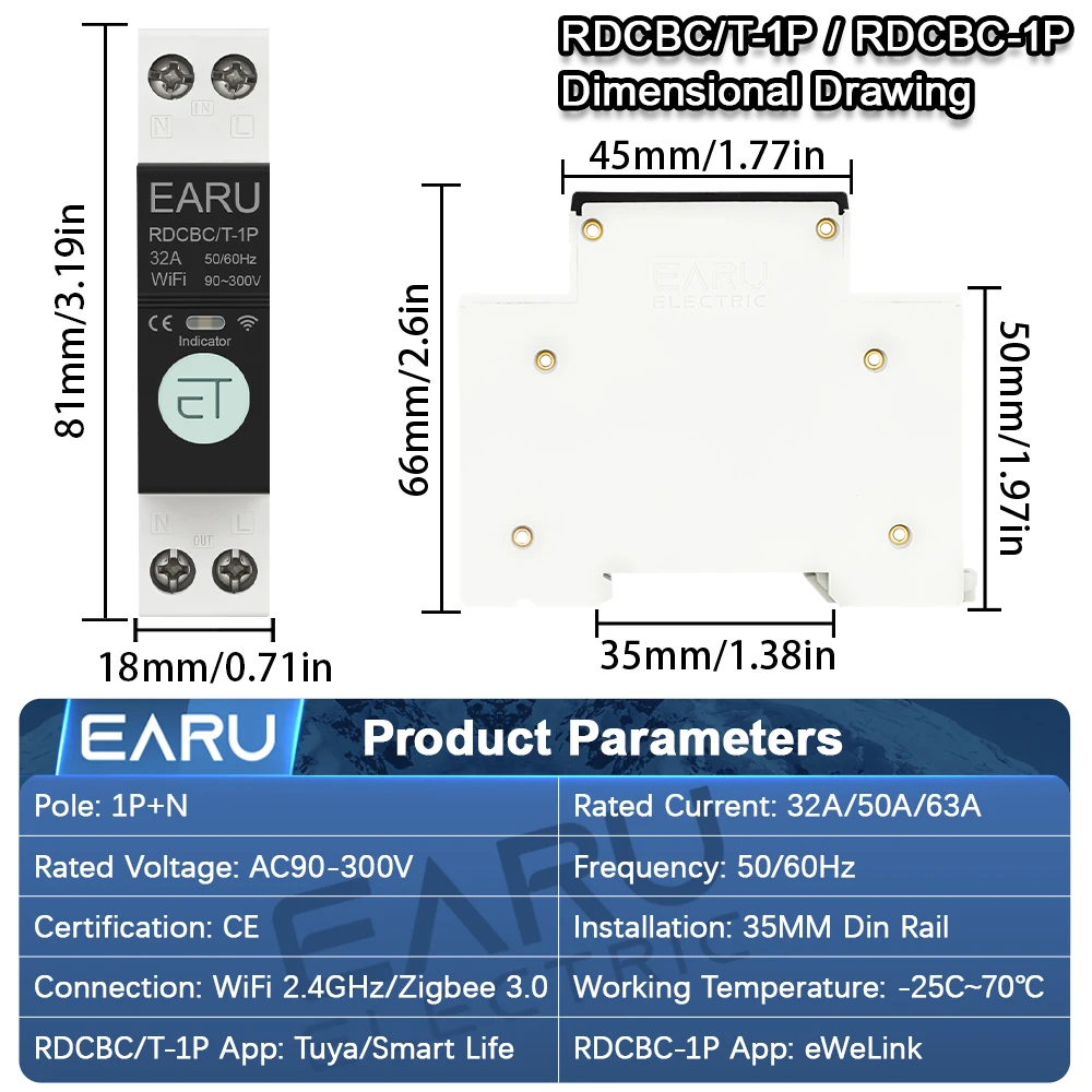 3P+N WIFI Rail Type AC Intelligent Air Circuit Breaker Mobile Phone APP Wireless Remote Control Circuit Power Off Control Switch