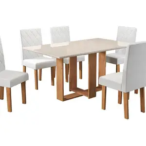 Dining table 6 rectangular chairs honey/linen ice viero furniture alicia 8 Main Sales Dining Table - №2