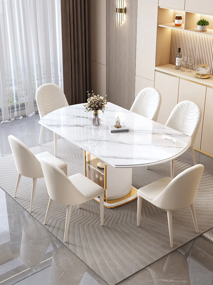 customized Rock Plate Dining Table Modern Simple and Luxury Household Small Unit Scalable Circular Dining Table and Chair