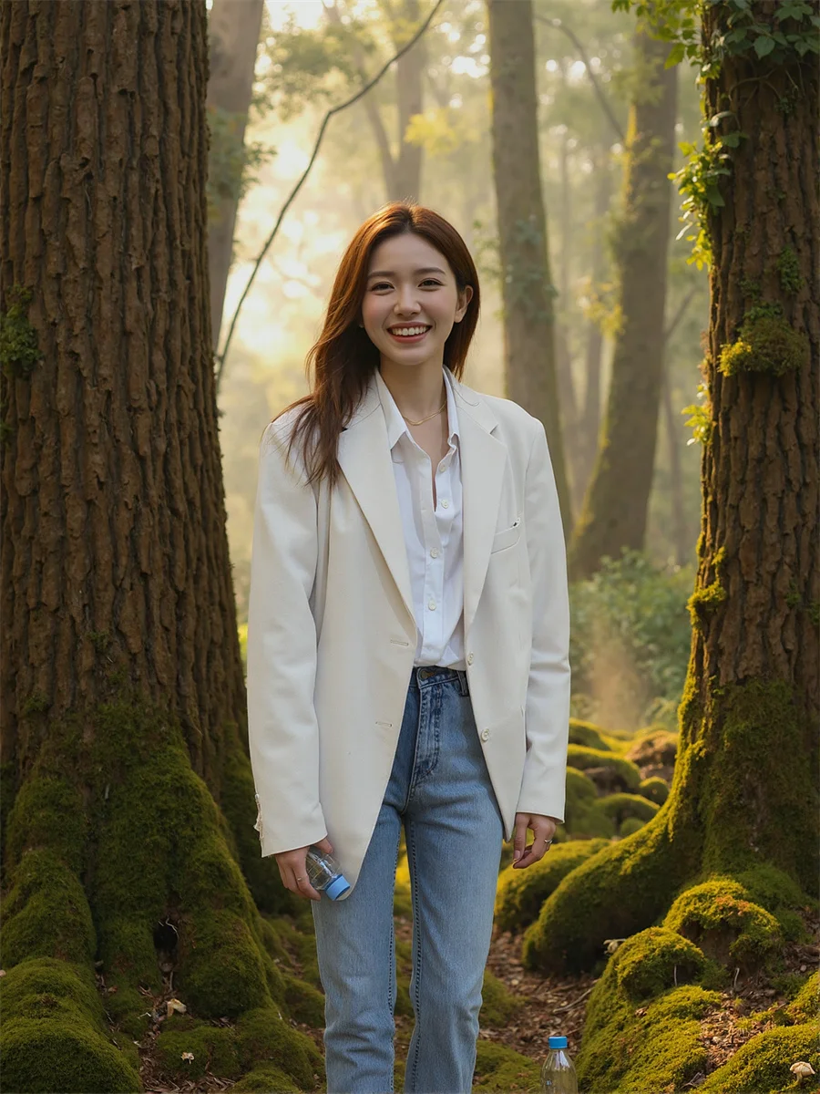 

Блейзер Женские пальто Черно-белый карманный наряд Легкая закрытая талия двухслойная свободная посадка в западном стиле Золотая премиум-класса с тремя пуговицами