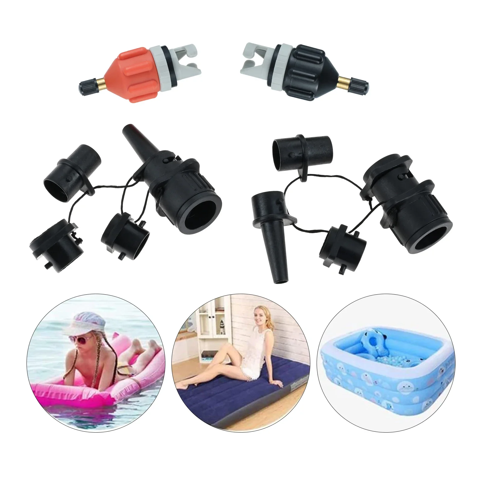 1 conjunto de adaptador de válvula de ar com kit adaptador de bico de válvula de ar 2 tipos de caiaque concurso jangada colchão airbed caiaque barco a remo acessório