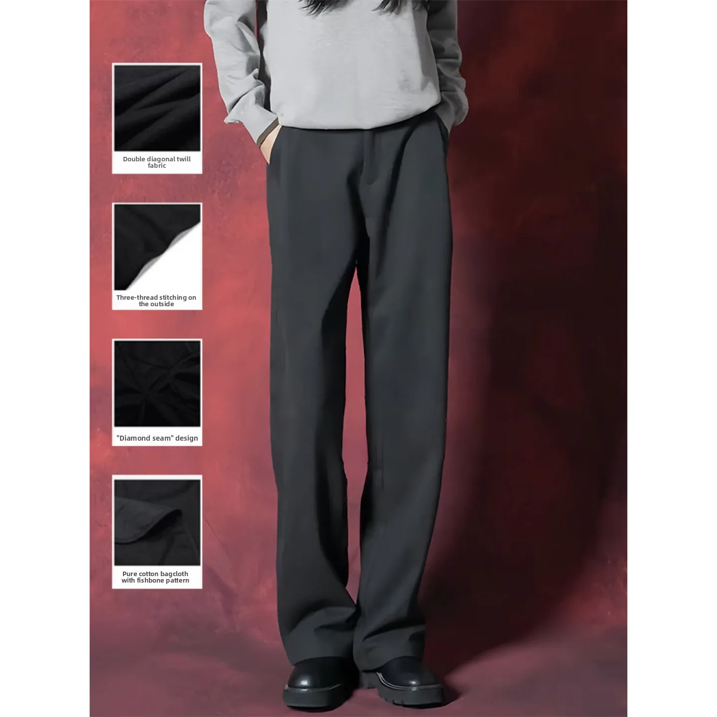 

Black Three-Needle Suit Pants Men's Drapey High-End Straight Leg Spring Autumn American Casual Pants Youth Fashion Spring 2026