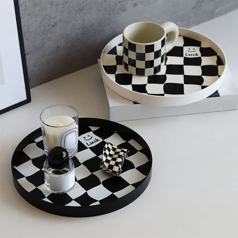 Checkerboard Storage Tray Fruit Dish Trays to Serve Food Desktop Decorative Tray Kitchen Storage & Organization Accessories Tea