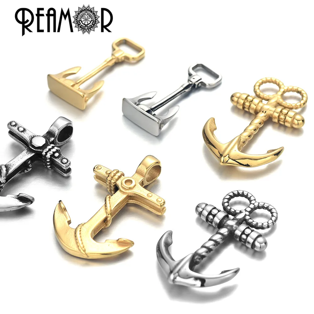 REAMOR 2pcs Gold Color Stainless Steel Anchor Hook Double Hole Necklace Pendant For Bracelet Connector Clasp Jewelry Accessories