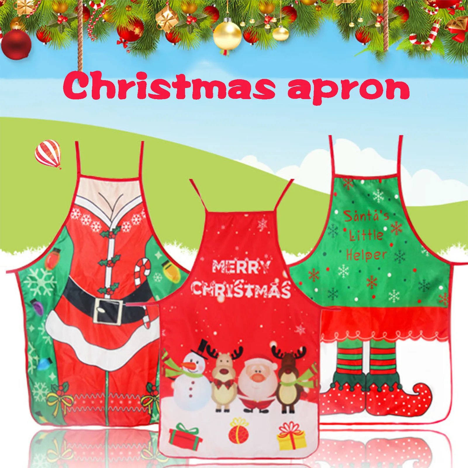 Kitchen Christmas Cooking Apron Cartoon Snowman Satas Claus Decorations Women Men Waterproof Xmas Party Baking Accessories