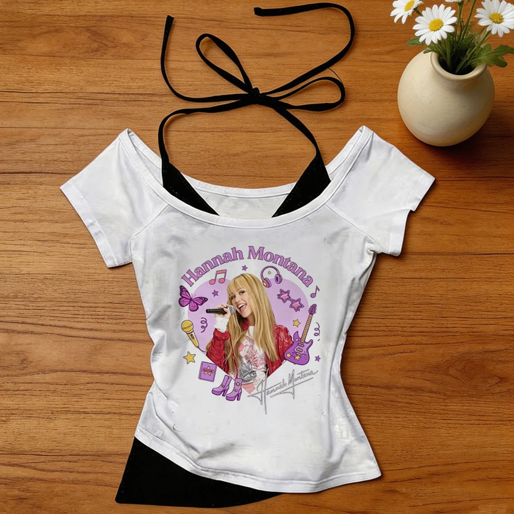 Hannah Montana crop top ladies summer anime korean fashion tshirt gyaru emo grunge cutecore japan