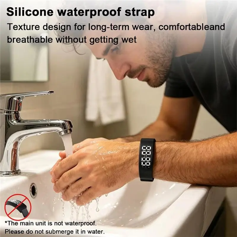 AT05-Adjustable Snooze-Proof LED Digital Alarm Clock Watch Waterproof Vibration Alarm Bracelet With Running Pedometer