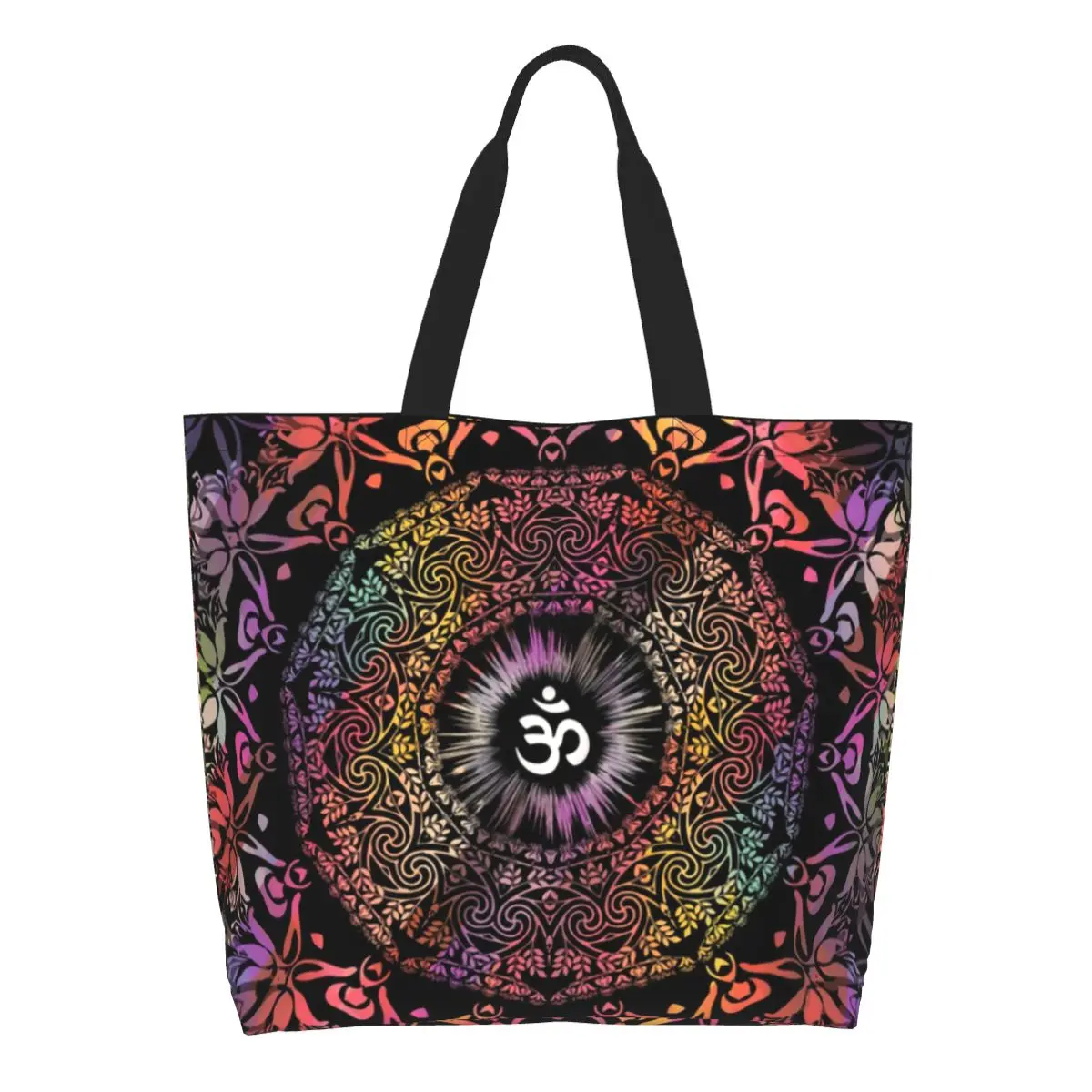 Personalizzato Mandala Om buddismo Aum Shopping Canvas Bag donna riutilizzabile grande capacità generi alimentari Zen Yoga meditazione Shopper Tote
