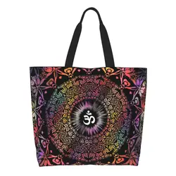 Personalizzato Mandala Om buddismo Aum Shopping Canvas Bag donna riutilizzabile grande capacità generi alimentari Zen Yoga meditazione Shopper Tote Bags