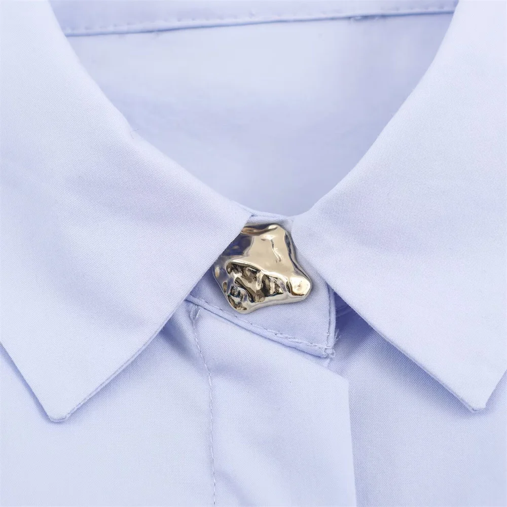 قميص بوبلين مطوي بسيط ومتعدد الاستخدامات على الموضة النسائية الجديدة للخريف #3