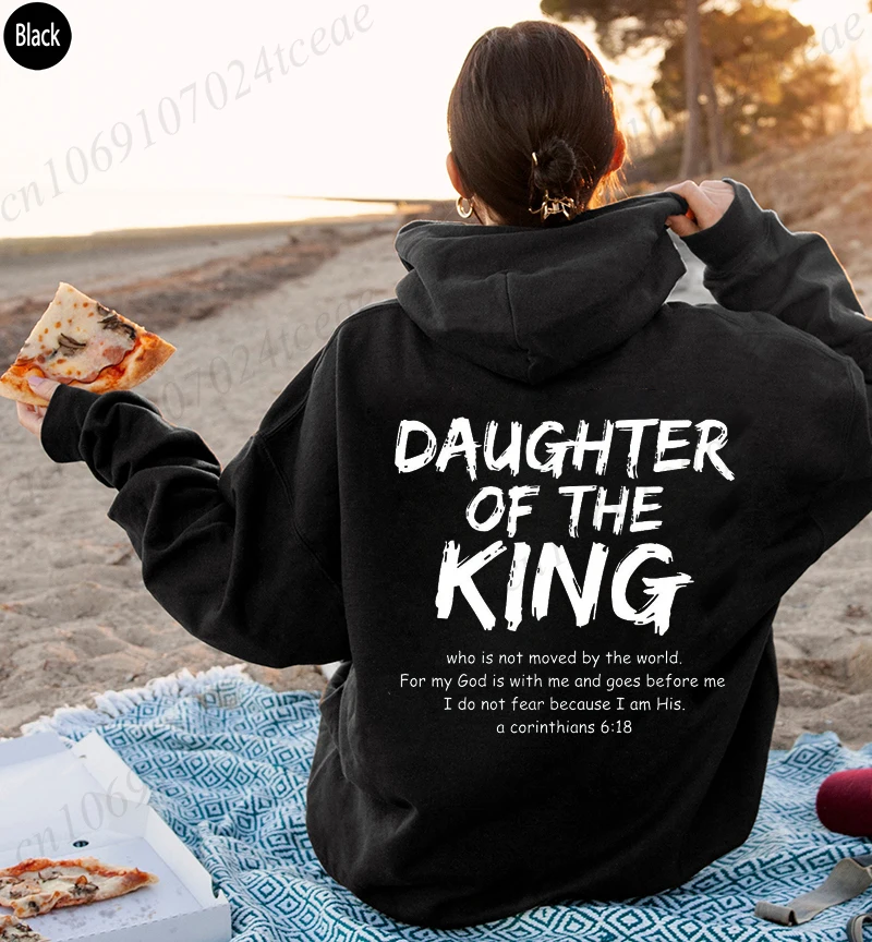Hip Hop Street Casual hija del rey estampado sudaderas con capucha femeninas moda Sudadera con capucha versículo de la Biblia nuevas sudaderas ropa de lana cálida