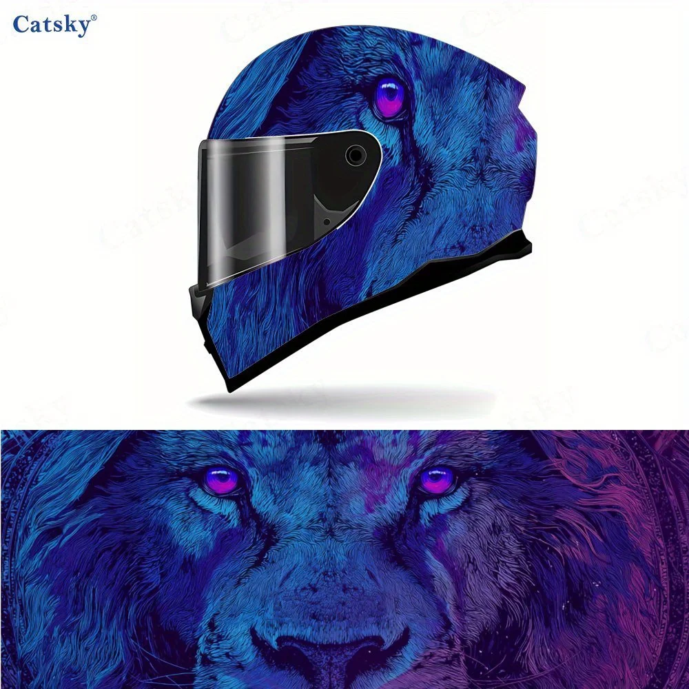 

Blue Purple Gradient Lion Motorcycle Helmet Decal, Waterproof Self-adhesive Helmet Vinyl Wraps Sticker, Cool DIY Graffiti Film,