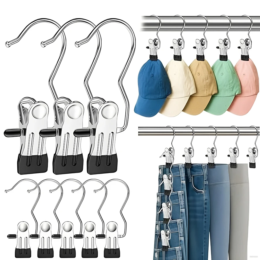 10/30pcs Stainless Steel Multi-Purpose Clip Hanger Hooks for Clothes, Hats, Boots Storage, Non-Slip Coated, Damage-Free