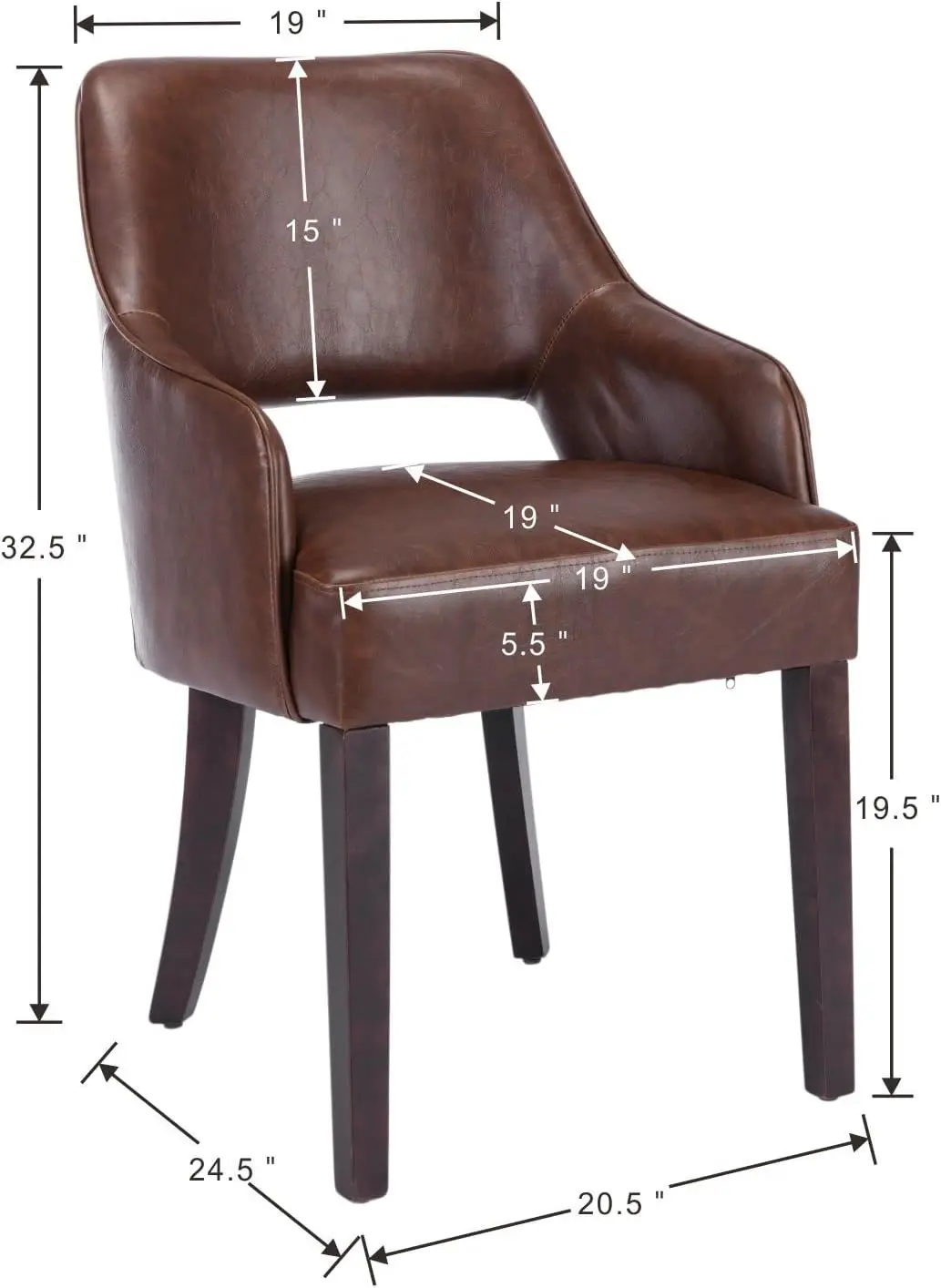 Leather Dining Chairs Set of 2 Upholstered Side Chairs Wood Accent Chair for Living Room/Dining Room Bedroom Restaurant, Brown