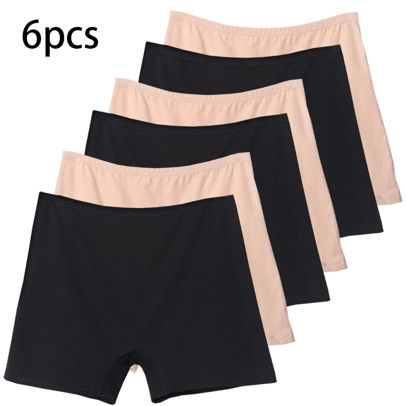 6pcs Cotton Women Panties Lady Plus Size Boxer Underwear High Waist Briefs Solid Color Female Lingerie Shorts Safety Panty