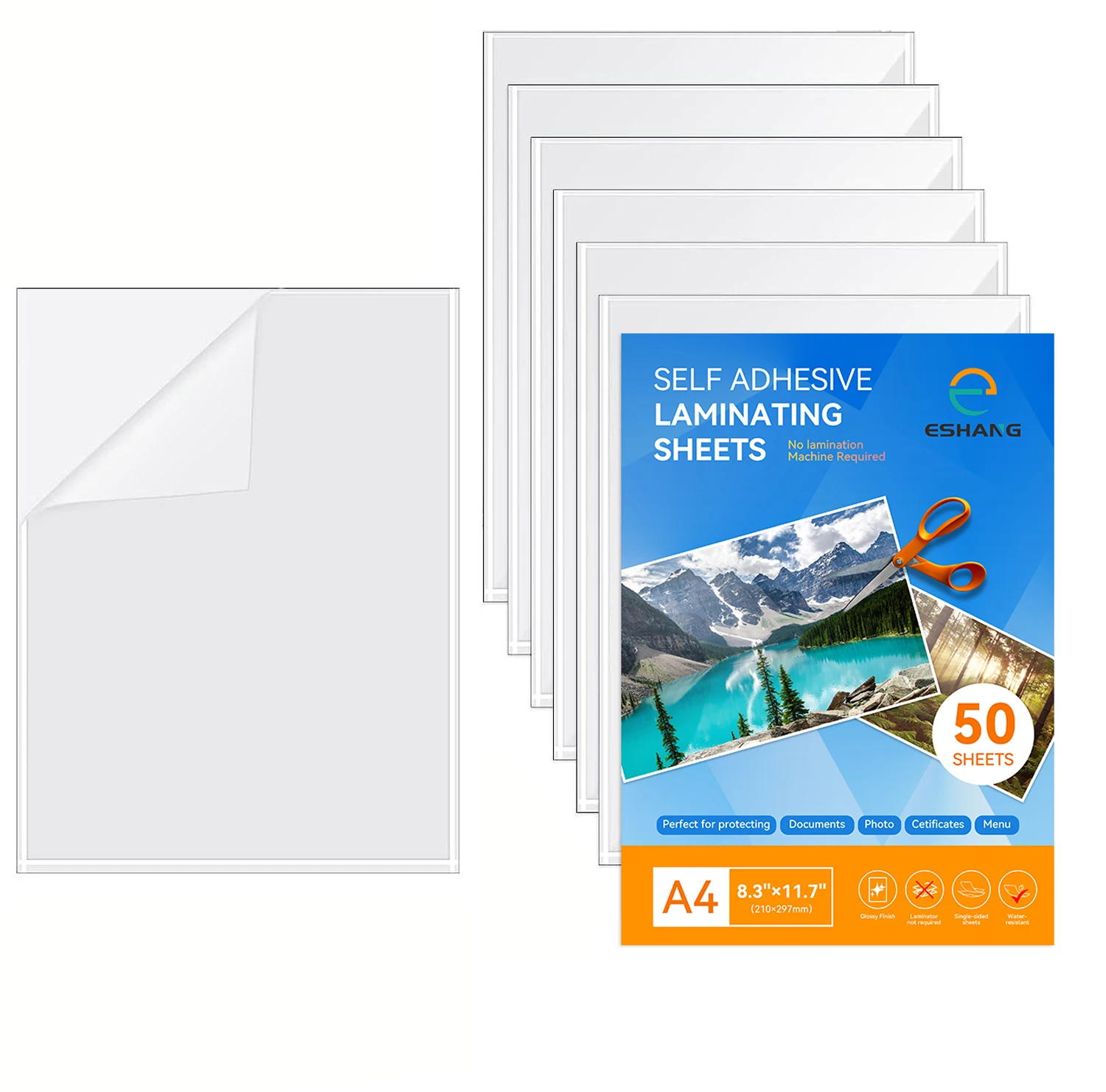 50 hojas: tamaño A4: 8,3x11,7 pulgadas, papel adhesivo holográfico transparente, película de laminación en frío superpuesta transparente, hojas de vinilo autoadhesivas